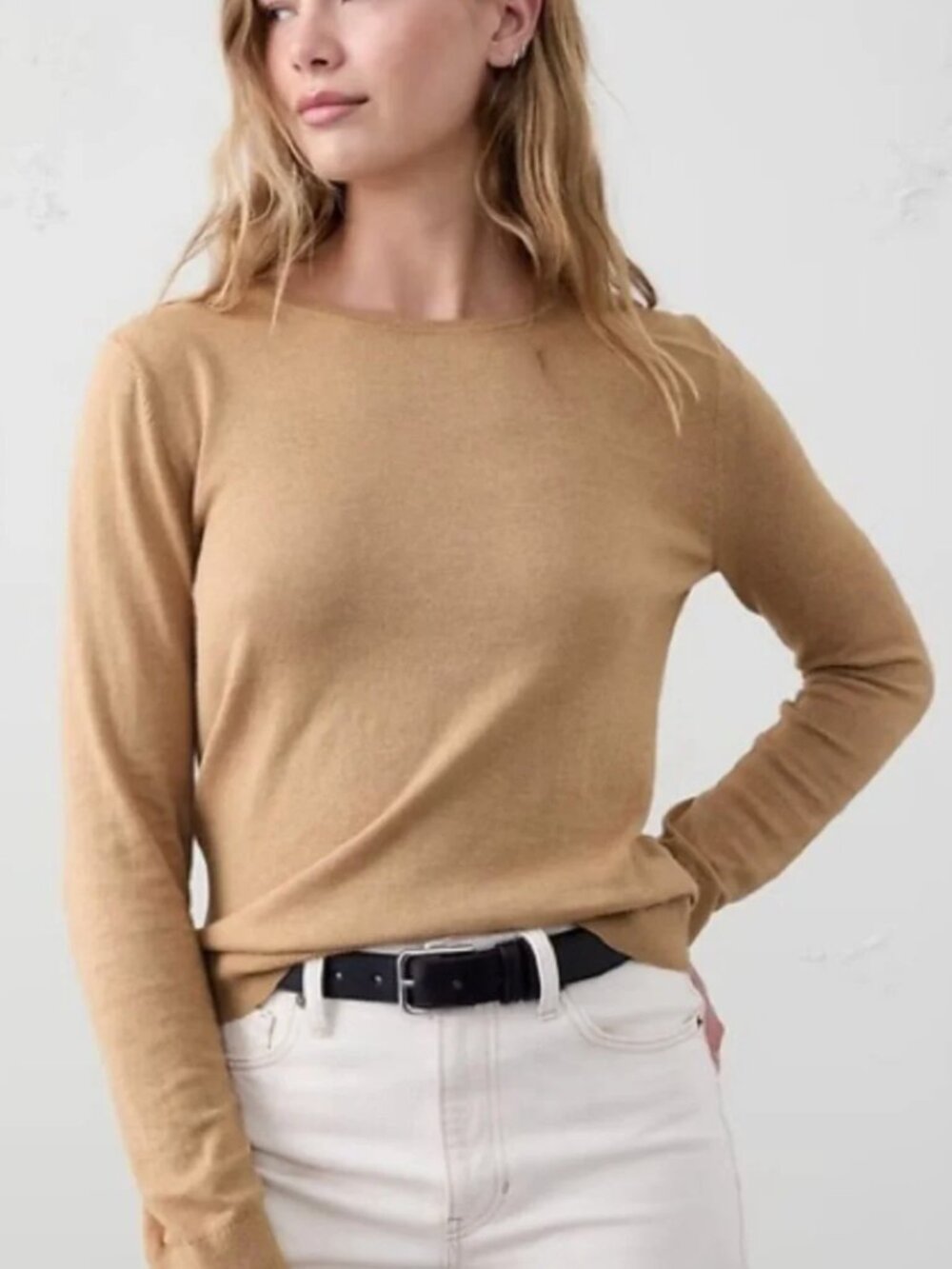 Banana Republic Forever Sweater Crew Neck Tan Cotton Size XS